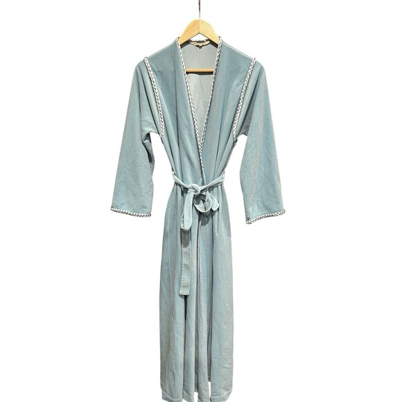 Vintage Vanity Fair Robe Turquoise Blue Braided Detail Size Small Floor Length - Picture 1 of 9